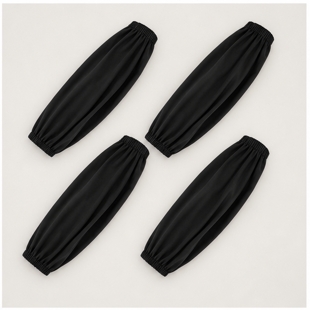 2 Pair Waterproof Arm Sleeves Covers Oilproof Sleeves for Arms PU Oversleeves Protector for Arm Forearm Protector Work Sleeves with Elastic Cuffs for Cleaning Fish Dish Washing Gardening(Black) - back view