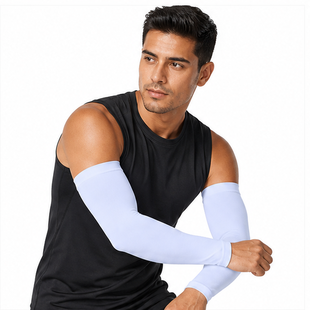 Arm Sleeves for Men Women Youth, Sun Protection Cooling UPF 50 Compression Arm Sleeve Tattoo Cover Up Sleeves to Cover Arms - model view