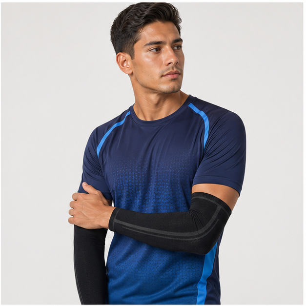 One Pair Comfortable Volleyball Arm Sleeves Protection Effective Breathable Arm Sleeves Sports Compression Arm Elbow Sleeves for Volleyball Cycling Basketball - model view