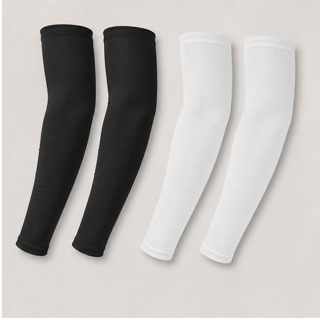 2 Pairs Faith Cross Arm Sleeves, Polyester Religious Compression Cooling Arm Sleeves for Men Women Football Basketball Baseball Running Cycling Outdoor Activities Sleeve (Black, White) - back view