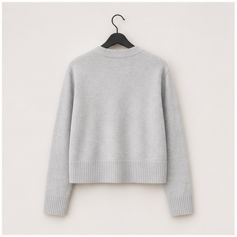 Women's Cropped Knit Cardigan Sweater Button Down Long Sleeve Slim Fit Gray Fall Layering Top - back view
