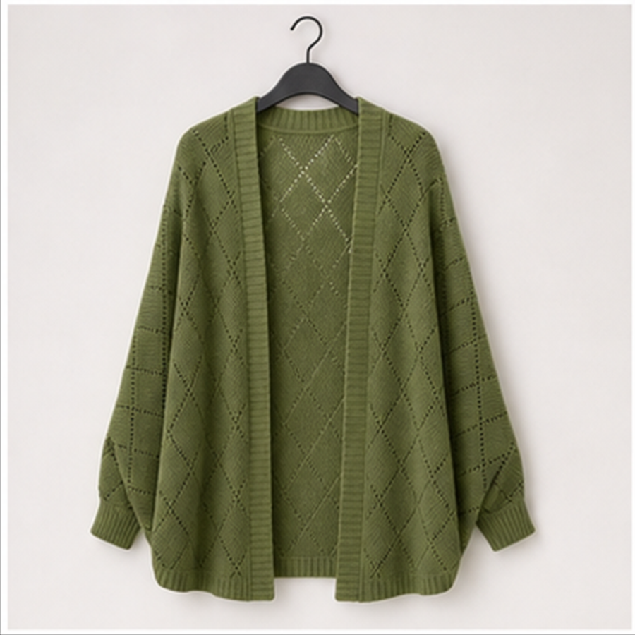 Women's Crochet Oversized Cardigan Sweaters Spring Hollow Out Long Batwing Sleeve Summer Shrugs Lightweight Sweater - front v