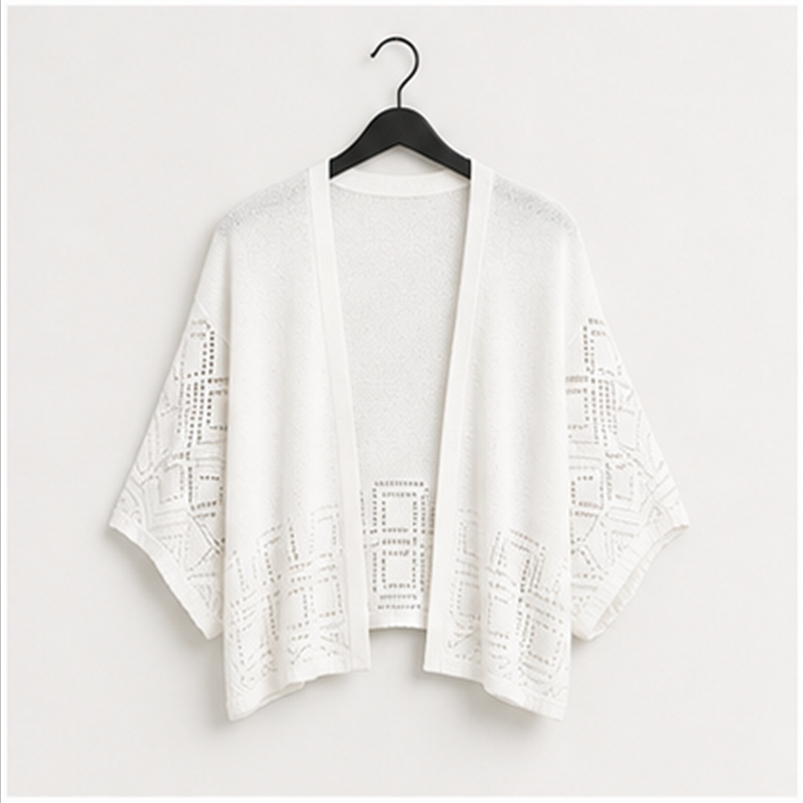 Women's Summer Crochet Cardigans, Short Sleeve Cropped Bolero Shrug, Lightweight Open Front Sweater Outwear - front view